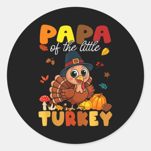 Papa Of The Little Turkey Thanksgiving Baby Shower ラウンドシール (正面)