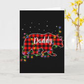 Papa Ours Rouge Plaid Noël Pyjama Famille Cadeau カード (黄色い花)