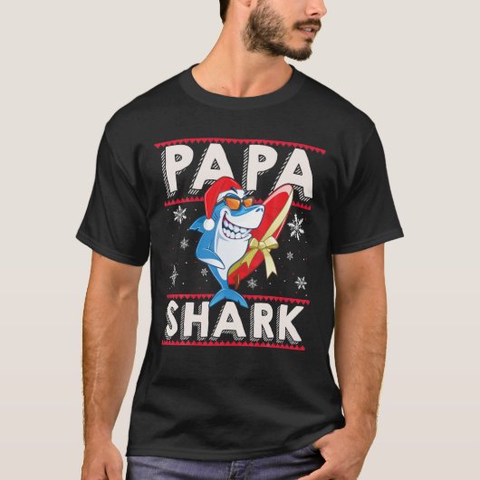 Papa Shark Santa Christmas Family Matching Pajamas Tシャツ (正面)