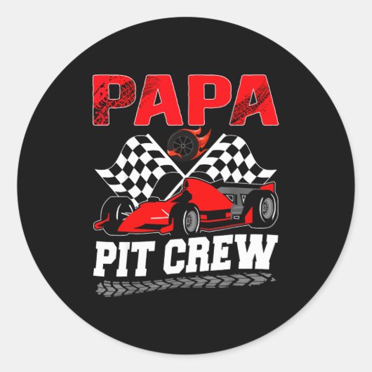 Papa T Crew Racing Family Race Car Birthday Boy  ラウンドシール (正面)
