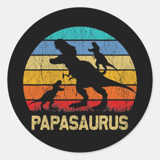 Papasaurus T rex Dinosaur Papa Saurus Father's ラウンドシール (正面)