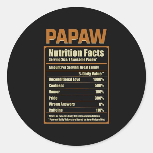Papaw Nutrition Facts無条件の愛 ラウンドシール (正面)