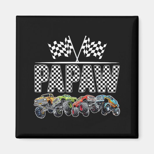 Papaw Retro Monster Truck Family Birthday Matching マグネット (正面)