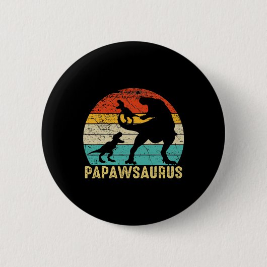 Papawsaurus Rex Papaw Dinosaur 2 Kids Fathers Day 缶バッジ (正面)