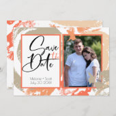 Papayaオレンジ色の抽象芸術ブラシストローク日付の保存 招待状 (正面/裏面)