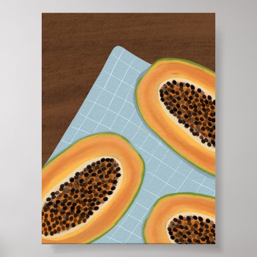 Papaya Fruit Illustration – Tropical Boho Kitchen  ポスター (正面)