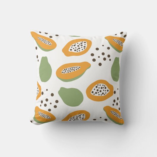 Papaya Fruit Pattern Terracotta Orange and Green クッション (正面)