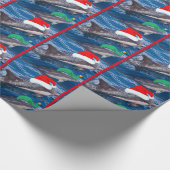 papeを包むお母さんおよびベビーのイルカのサンタのクリスマス ラッピングペーパー (角)