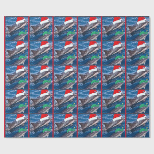 papeを包むお母さんおよびベビーのイルカのサンタのクリスマス ラッピングペーパー (フラット)
