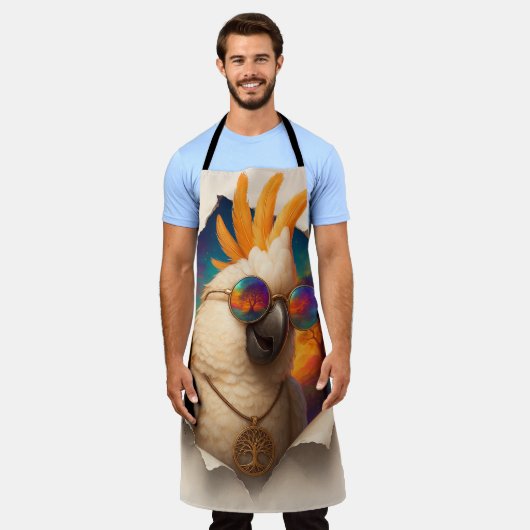 Papegaai Schort – Vrolijk Boho Design エプロン (着用した状態)