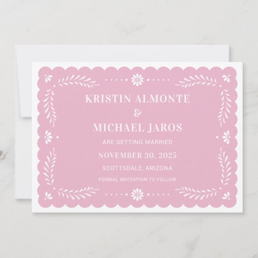 Papel モダン Picado日付の保存 招待状 (正面)