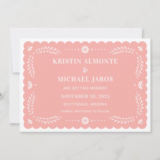 Papel モダン Picado日付の保存 招待状 (正面)