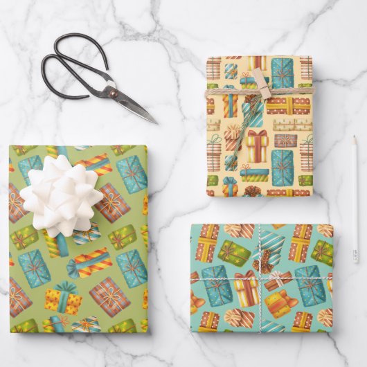 Papel de regalo con estampado de regalitos ラッピングペーパーシート (正面)