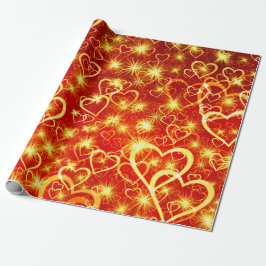 papel de regalo corazones en fondo rojo ラッピングペーパー