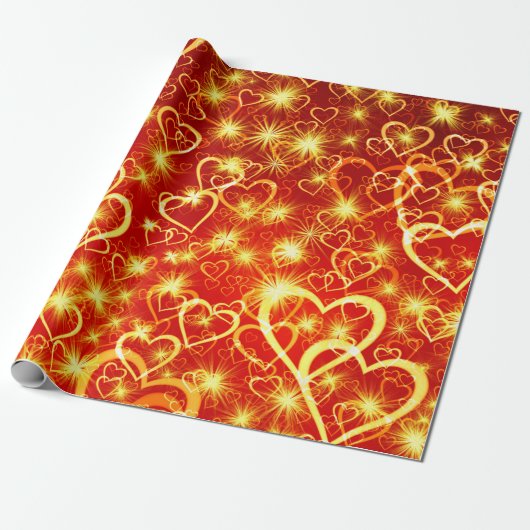 papel de regalo corazones en fondo rojo ラッピングペーパー (アンロールド)