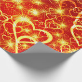 papel de regalo corazones en fondo rojo ラッピングペーパー (角)