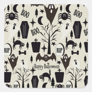 Papel de regalo Happy Halloween negro スクエアシール
