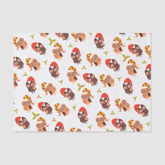 Papel de Seda Branco Com Tema de Coruja Natalina 薄葉紙 (正面)