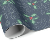 Papel navideño con copos de nieve y acebo ラッピングペーパー (ロールコーナー)
