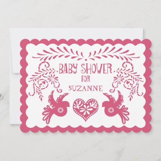 Papel Picadoの女の赤ちゃんのシャワーのピンクのオレンジのフェスタ 招待状 (正面)