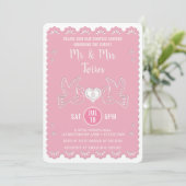 Papel Picado愛鳥のピンクはウェディングシャワーをつなぎます 招待状 (スタンド正面)