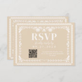 Papel Picado メキシコ ニュートラル RSVP 返信カード (正面/裏面)