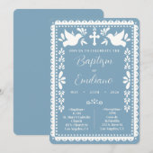 Papel Picado Baptism Invite Blue Mexican Fiesta 招待状 (正面/裏面)
