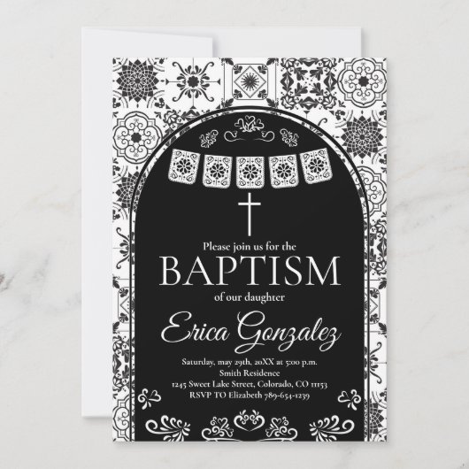 Papel Picado Baptism Talavera Invitation 招待状 (正面)