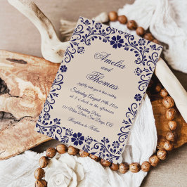 Papel Picado Beige Blue Mexican Wedding 招待状