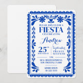 Papel Picado Birthday Invitation Blue Fiesta 招待状 (正面/裏面)