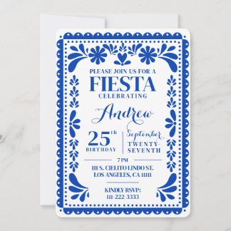 Papel Picado Birthday Invitation Blue Fiesta 招待状