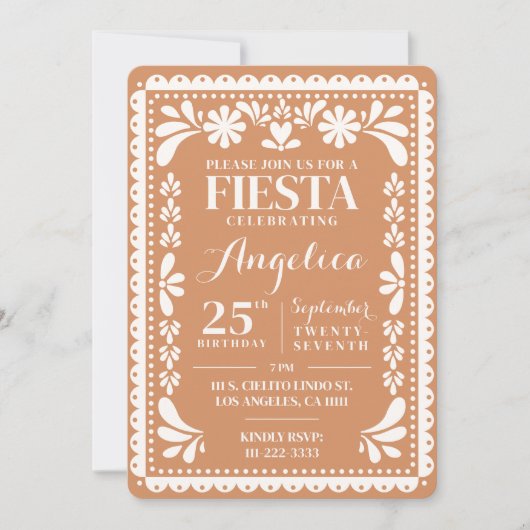 Papel Picado Birthday Invitation Terracotta Fiesta 招待状 (正面)