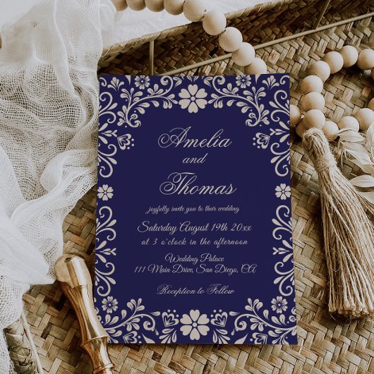 Papel Picado Blue Mexican Wedding  招待状