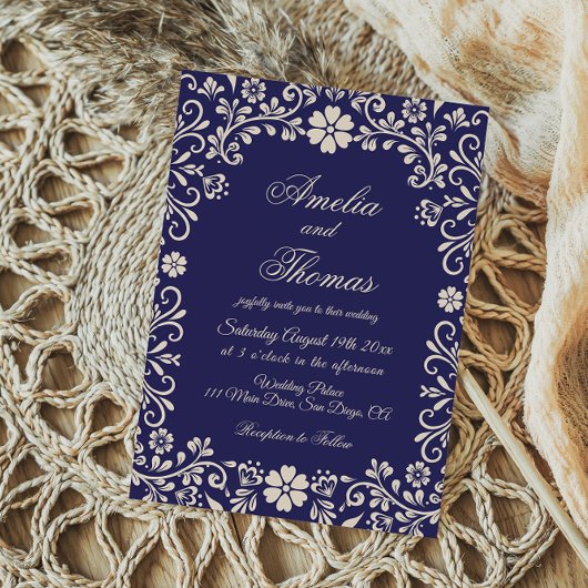 Papel Picado Blue Mexican Wedding 招待状