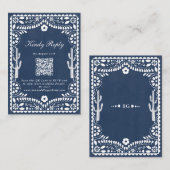 Papel Picado Boda Mexican Rustic Blue Wedding エンクロージャーカード (正面/裏面)