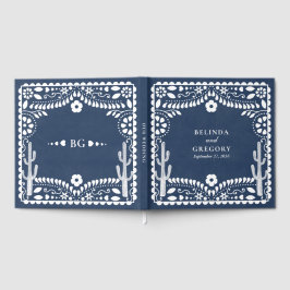 Papel Picado Boda Mexican Rustic Blue Wedding ゲストブック
