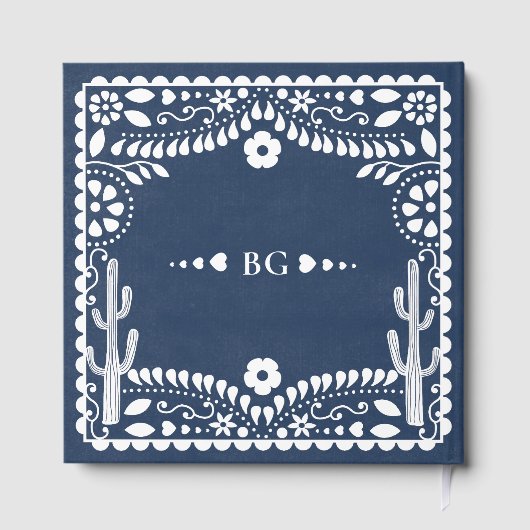 Papel Picado Boda Mexican Rustic Blue Wedding ゲストブック (裏面)