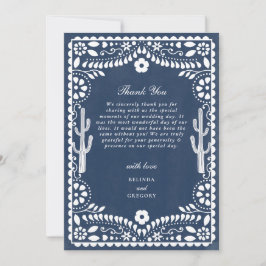 Papel Picado Boda Mexican Rustic Blue Wedding サンキューカード