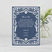Papel Picado Boda Mexican Rustic Blue Wedding サンキューカード (スタンド正面)