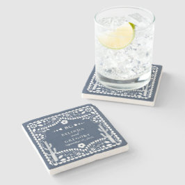 Papel Picado Boda Mexican Rustic Blue Wedding ストーンコースター