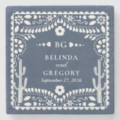 Papel Picado Boda Mexican Rustic Blue Wedding ストーンコースター (正面)