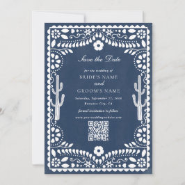 Papel Picado Boda Mexican Rustic Blue Wedding セーブザデート