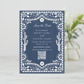 Papel Picado Boda Mexican Rustic Blue Wedding セーブザデート (スタンド正面)