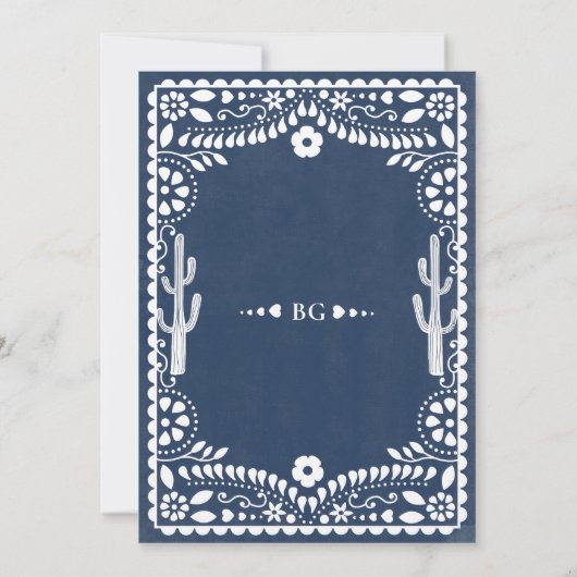 Papel Picado Boda Mexican Rustic Blue Wedding セーブザデート (裏面)
