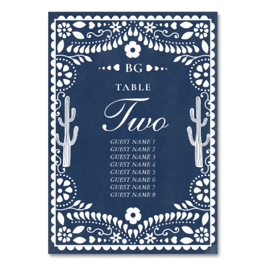 Papel Picado Boda Mexican Rustic Blue Wedding テーブルナンバー (正面)