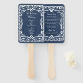 Papel Picado Boda Mexican Rustic Blue Wedding ハンドファン (正面&裏面)