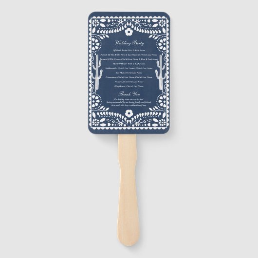 Papel Picado Boda Mexican Rustic Blue Wedding ハンドファン (裏面)