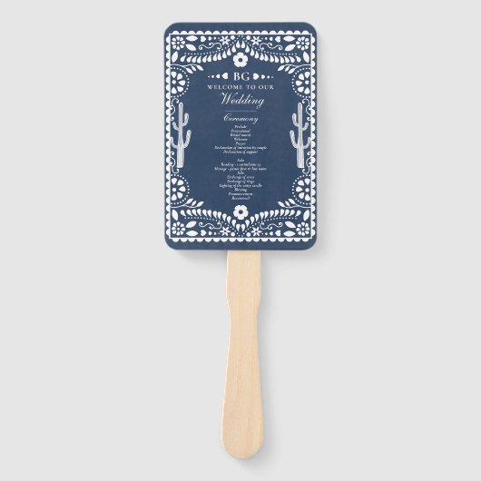 Papel Picado Boda Mexican Rustic Blue Wedding  ハンドファン (正面)