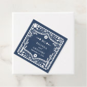 Papel Picado Boda Mexican Rustic Blue Wedding フェイバータグ (インサイチュ)