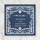 Papel Picado Boda Mexican Rustic Blue Wedding フェイバータグ (正面)